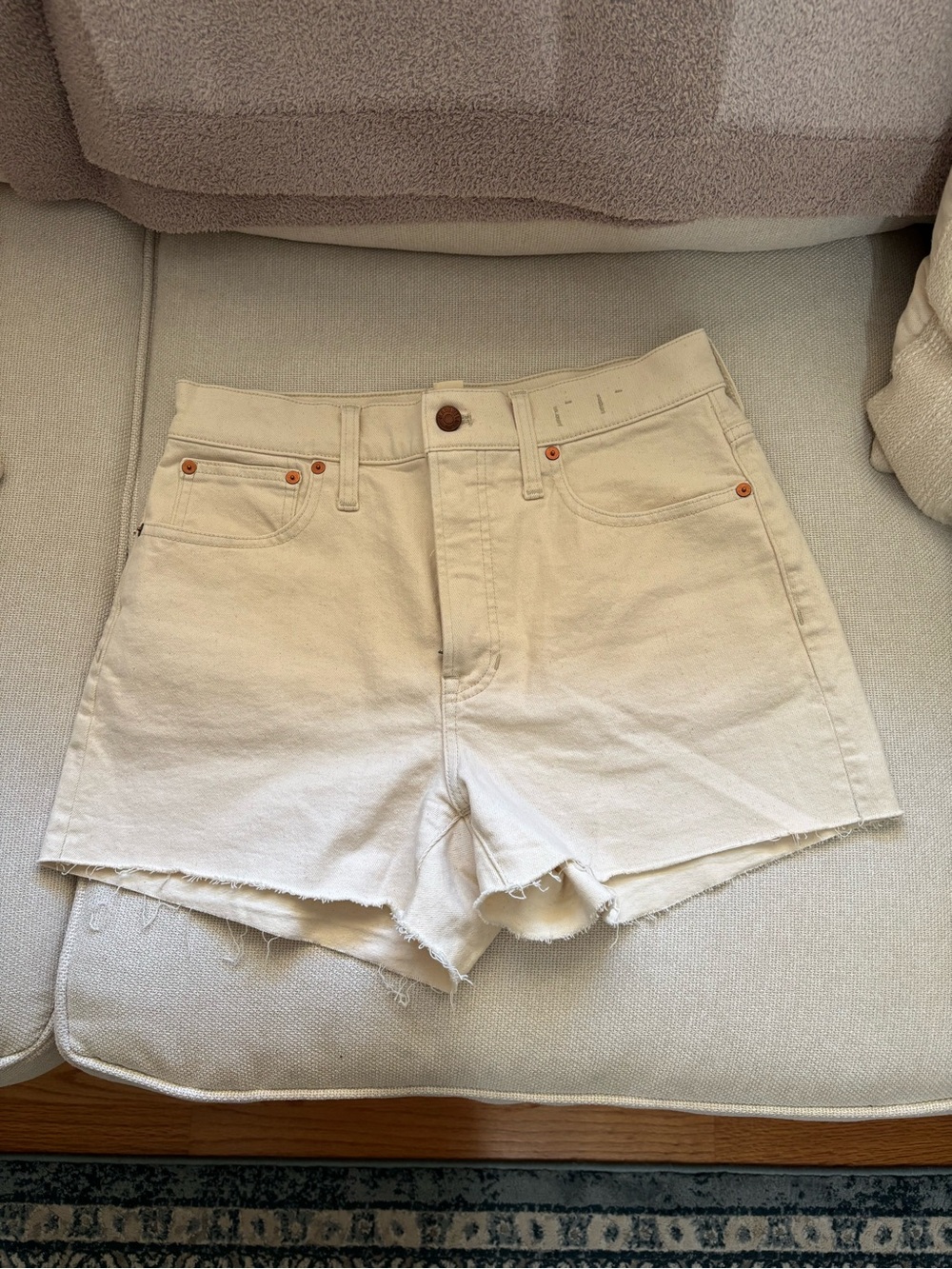 Madewell Cream High-Rise Denim Cutoff Shorts